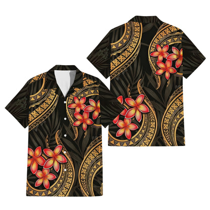 Plumeria Flowers Island Polynesian Tribal Pattern Matching Outfit For Couple Tropical Island Puletasi Dress Man Shirt For Her Him