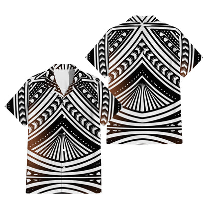 Polynesian Tribal Pattern Matching Outfit For Couple Island Puletasi Dress And Hawaiian Shirt For Her Him