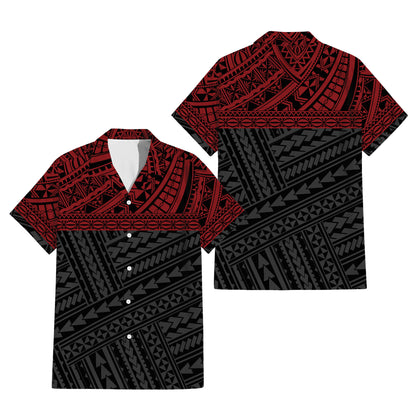 Polynesian Tribal Pattern Red Matching Outfit For Couple Tropical Island Puletasi Dress Man Shirt For Her Him