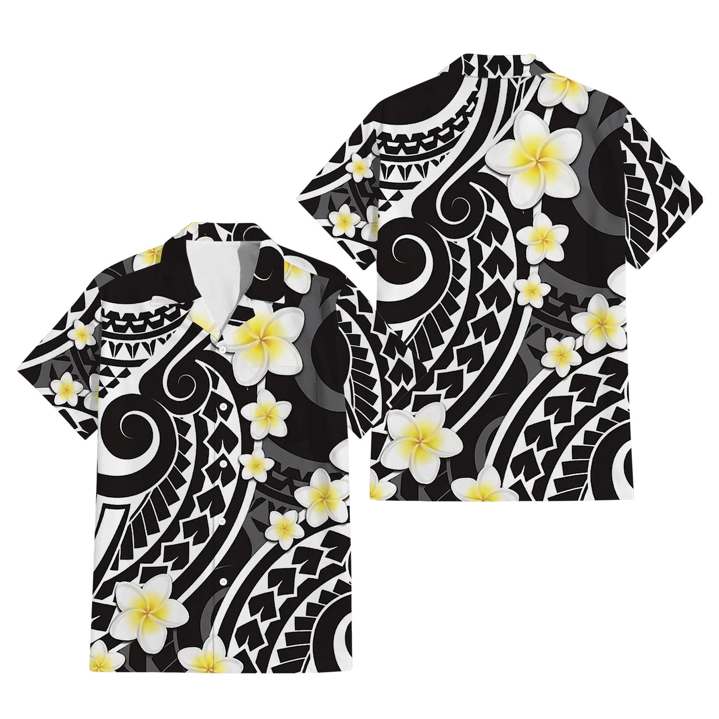 Polynesian Tribal Plumeria Flowers Matching Outfit For Couple Island Puletasi Dress And Hawaiian Shirt For Her Him