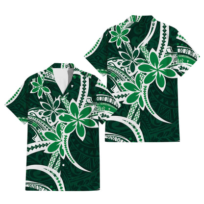Polynesian Tribal Flowers Pattern Matching Outfit For Couple Island Puletasi Dress And Hawaiian Shirt For Her Him