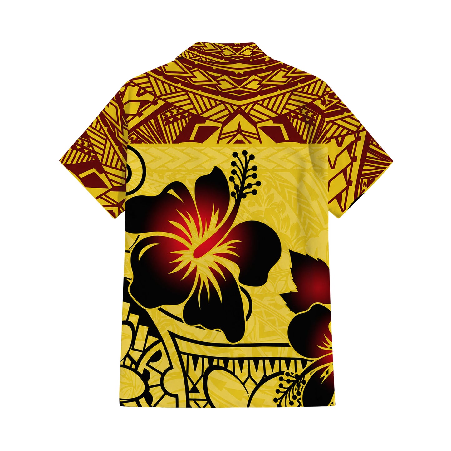 Polynesian Tribal Hibiscus Flowers Yellow Matching Outfit For Couple Island Puletasi Dress And Hawaiian Shirt For Her Him