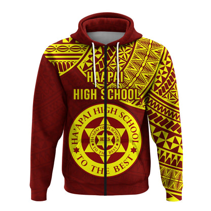 ( Personalised) Haapai High School Zip Hoodie Maroon and Gold