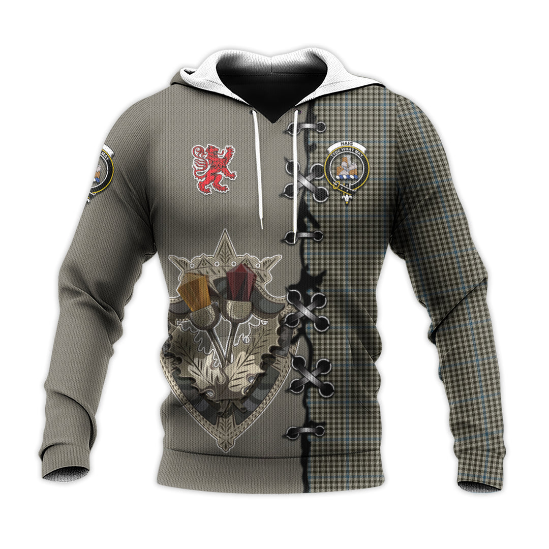 Printivon Haig Tartan Hoodie Lion Rampant And Celtic Thistle Style