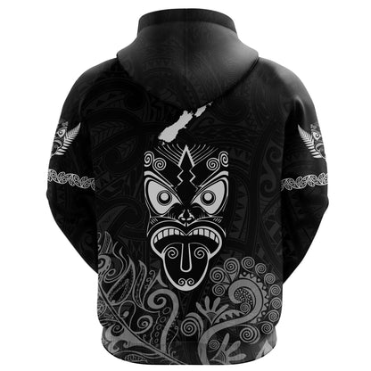 Maori Aotearoa Rugby Haka Hoodie New Zealand Silver Fern Black