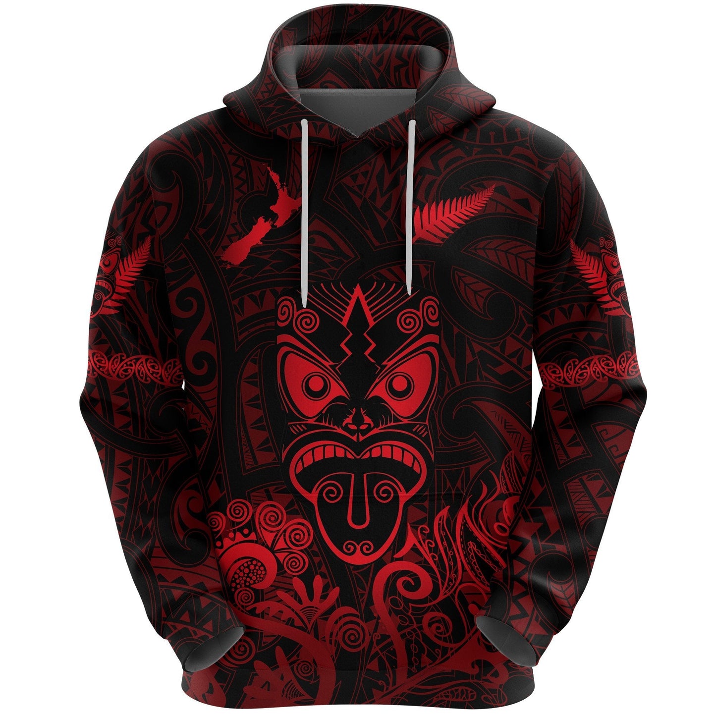 Maori Aotearoa Rugby Haka Hoodie New Zealand Silver Fern Red