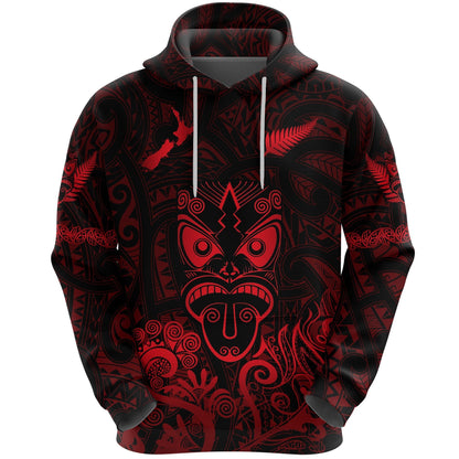 Maori Aotearoa Rugby Haka Hoodie New Zealand Silver Fern Red