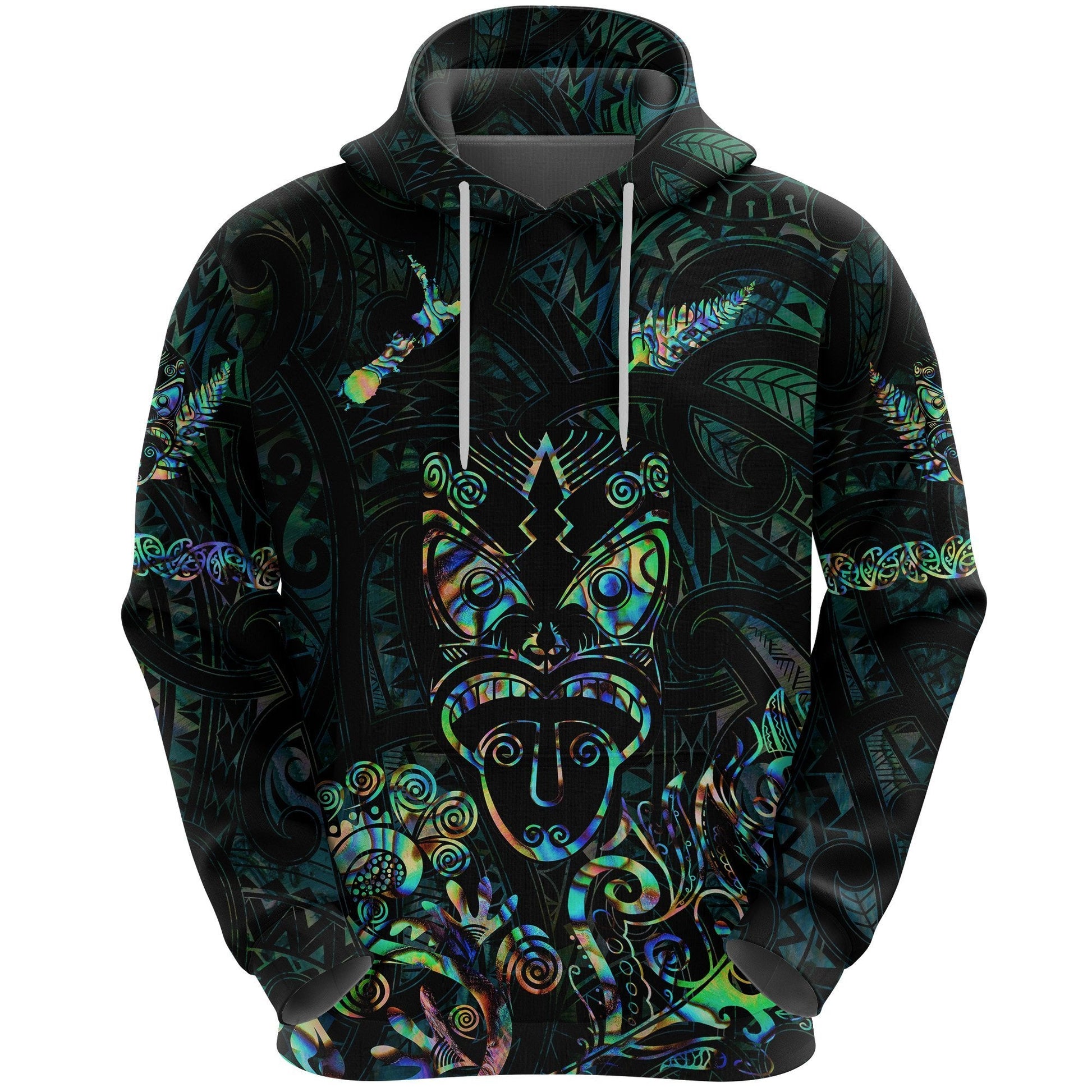 Maori Aotearoa Rugby Haka Hoodie New Zealand Silver Fern Paua Shell