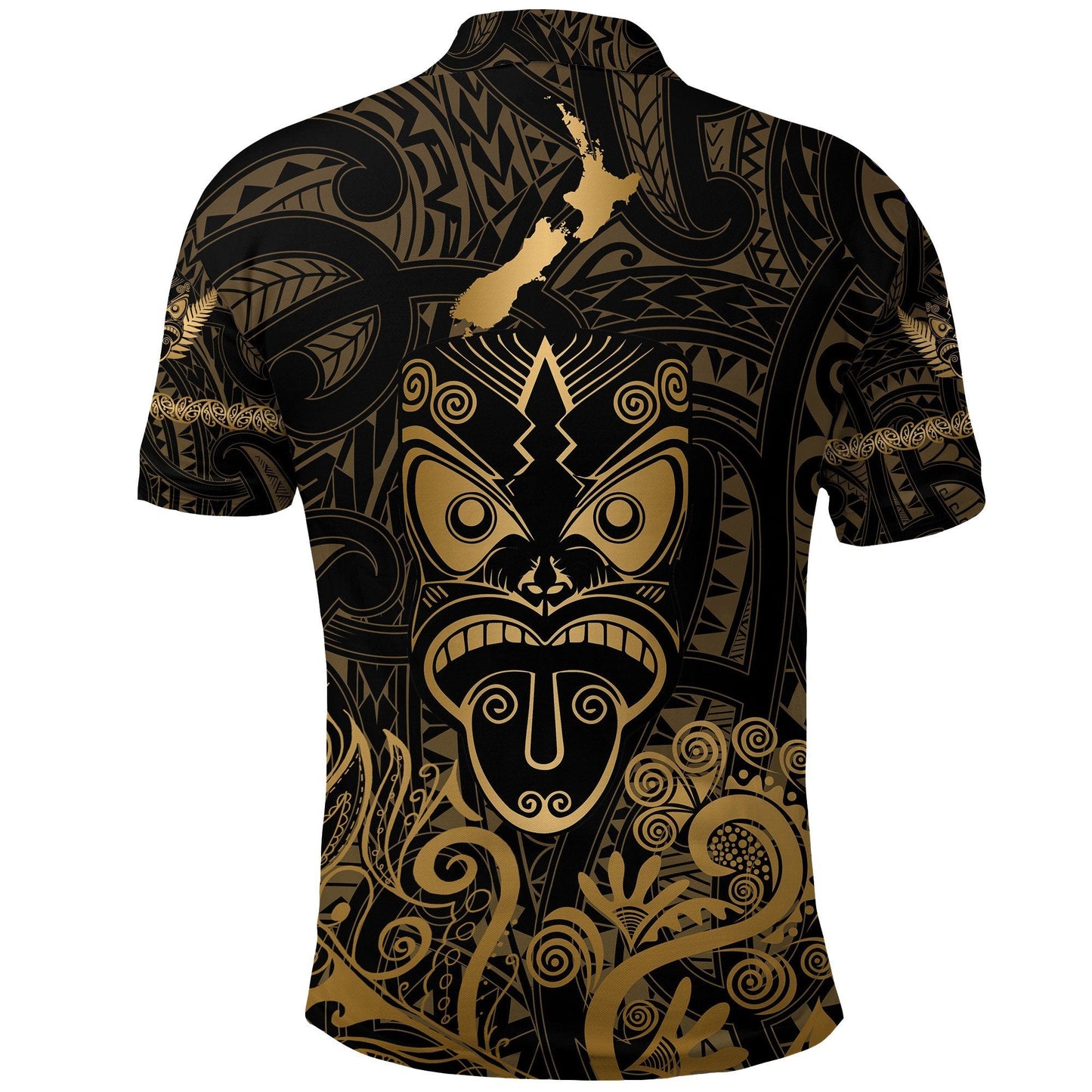 Maori Aotearoa Rugby Haka Polo Shirt New Zealand Silver Fern Gold