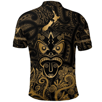 Maori Aotearoa Rugby Haka Polo Shirt New Zealand Silver Fern Gold