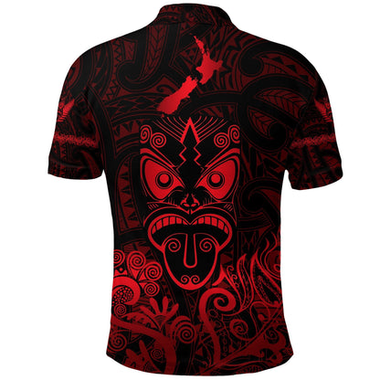 Maori Aotearoa Rugby Haka Polo Shirt New Zealand Silver Fern - Red