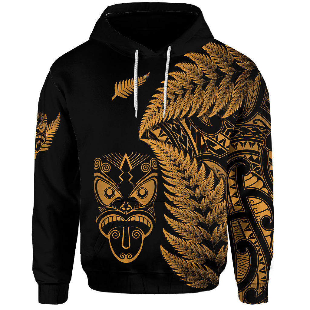 New Zealand Haka Rugby Maori Hoodie Silver Fern Vibes Gold