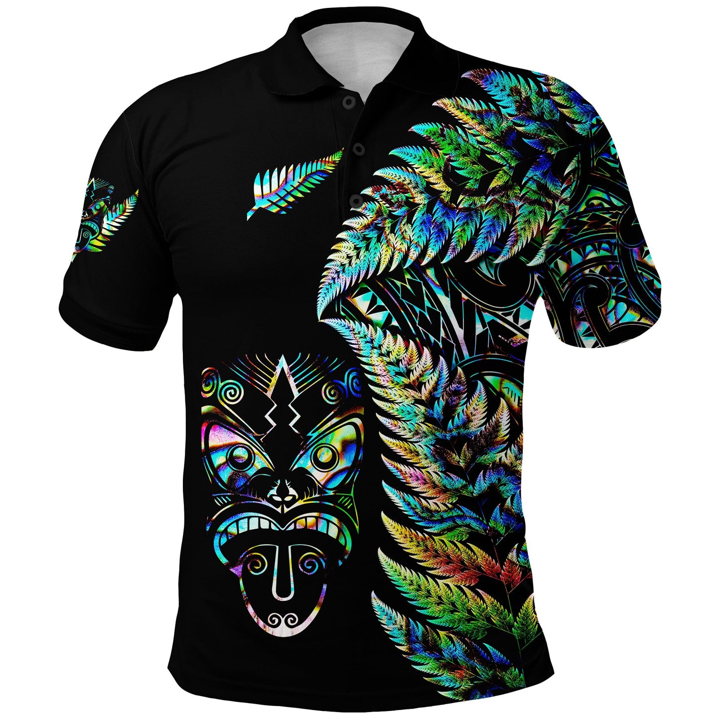 New Zealand Haka Rugby Maori Polo Shirt Silver Fern Vibes - Paua Shell