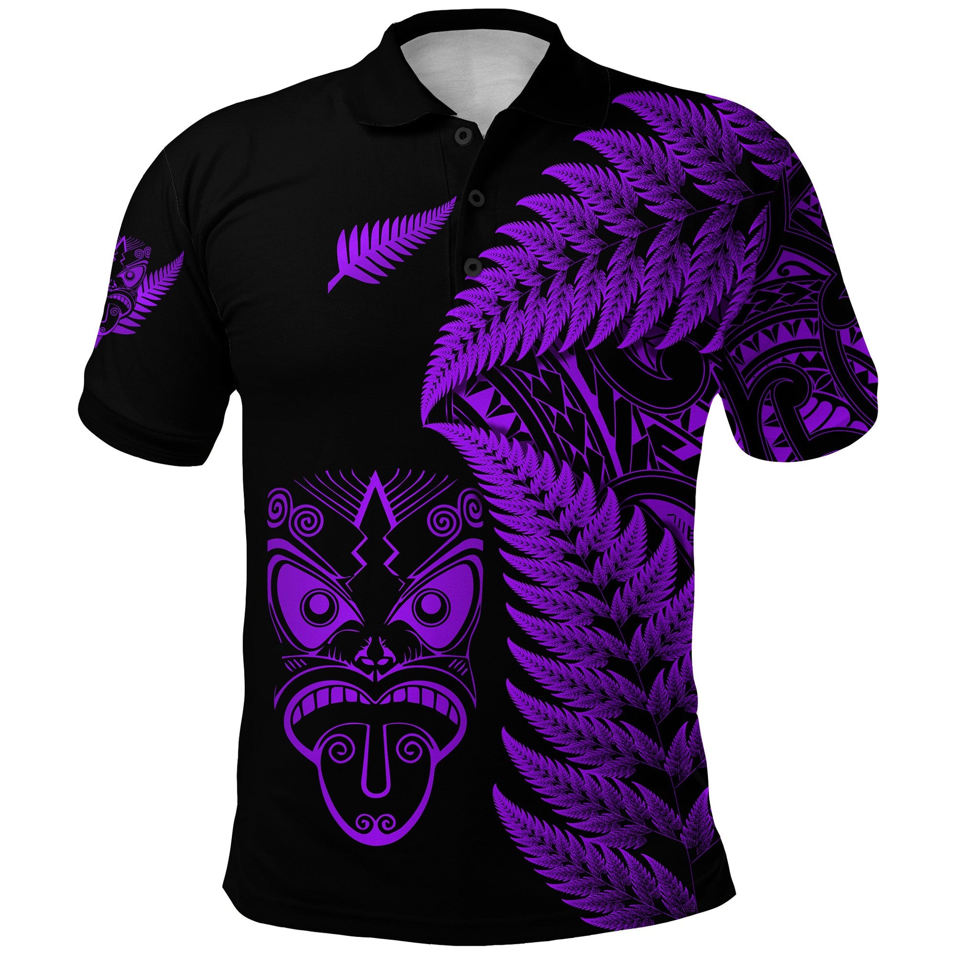 New Zealand Haka Rugby Maori Polo Shirt Silver Fern Vibes - Purple