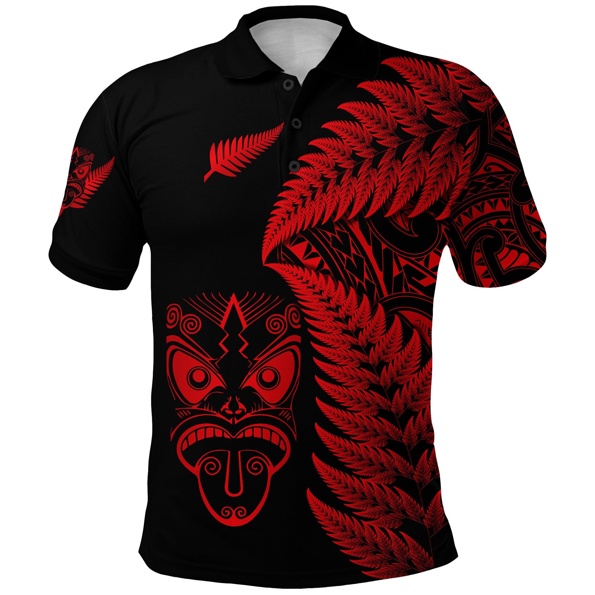 New Zealand Haka Rugby Maori Polo Shirt Silver Fern Vibes - Red