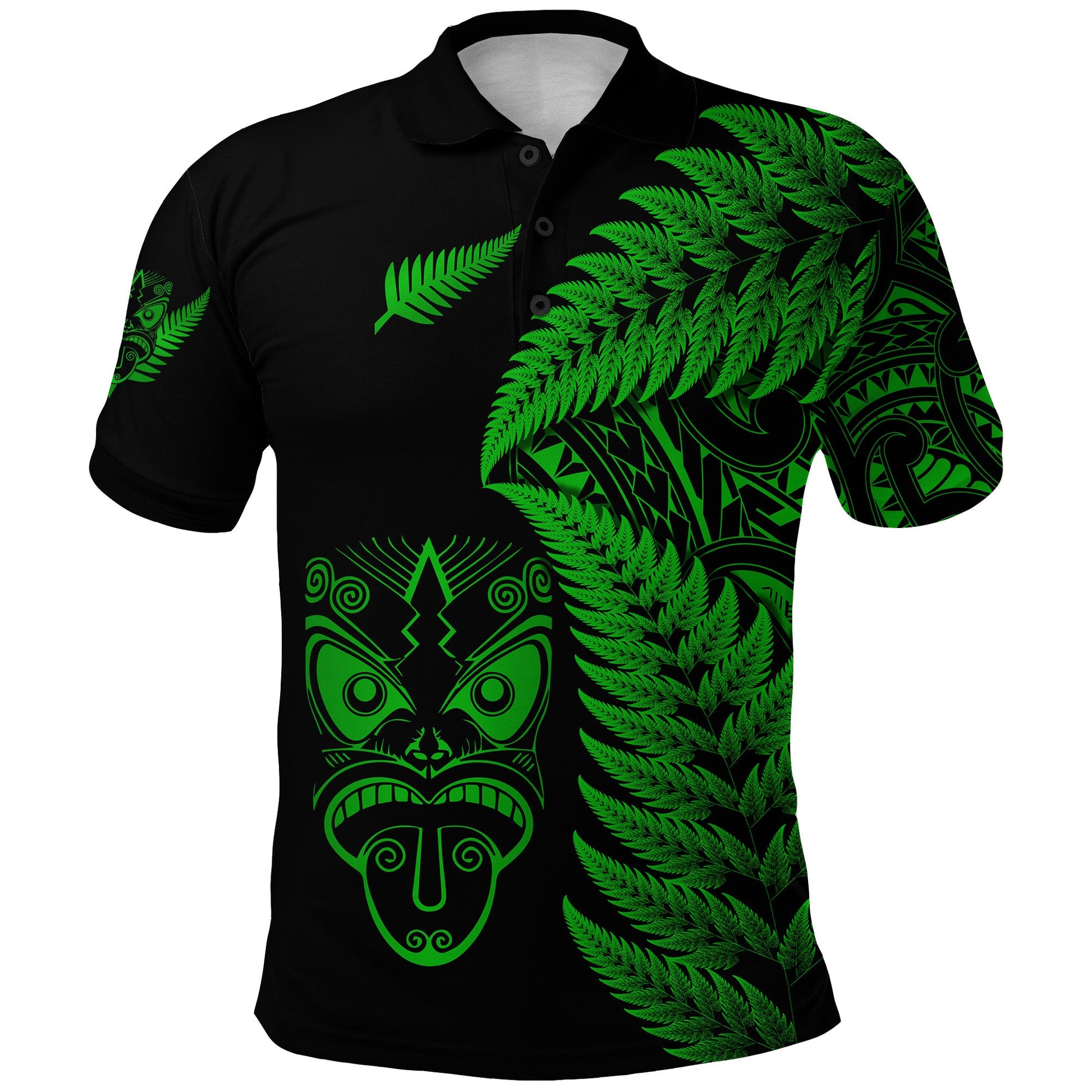 New Zealand Haka Rugby Maori Polo Shirt Silver Fern Vibes - Green