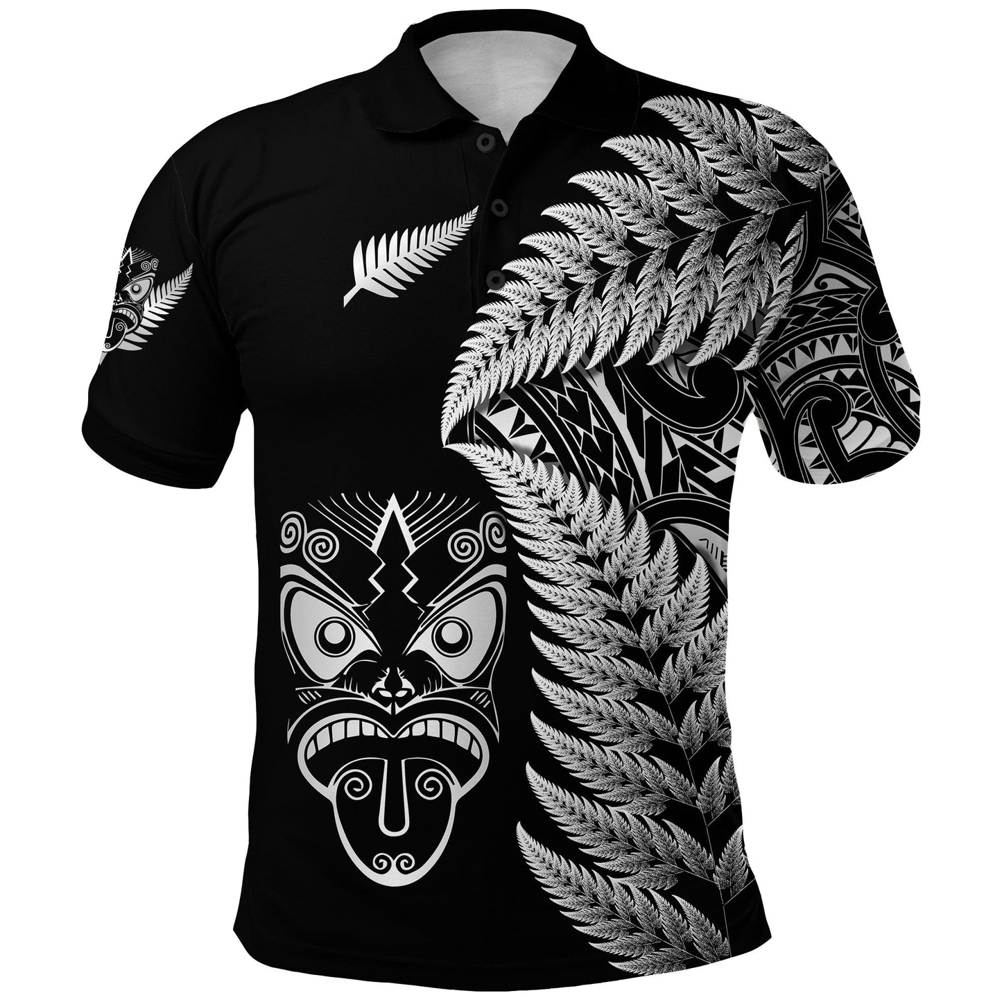 New Zealand Haka Rugby Maori Polo Shirt Silver Fern Vibes - Black