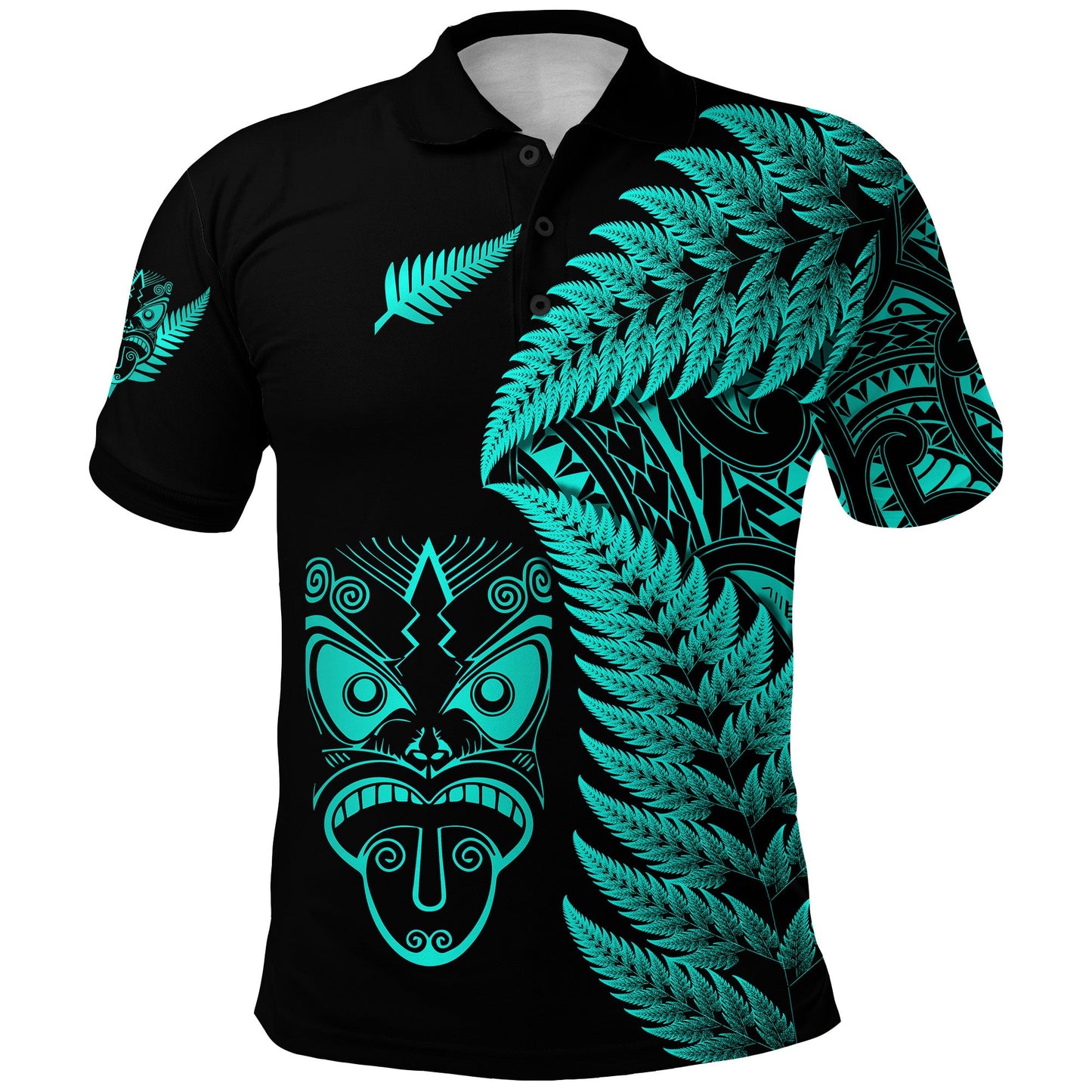 New Zealand Haka Rugby Maori Polo Shirt Silver Fern Vibes - Turquoise