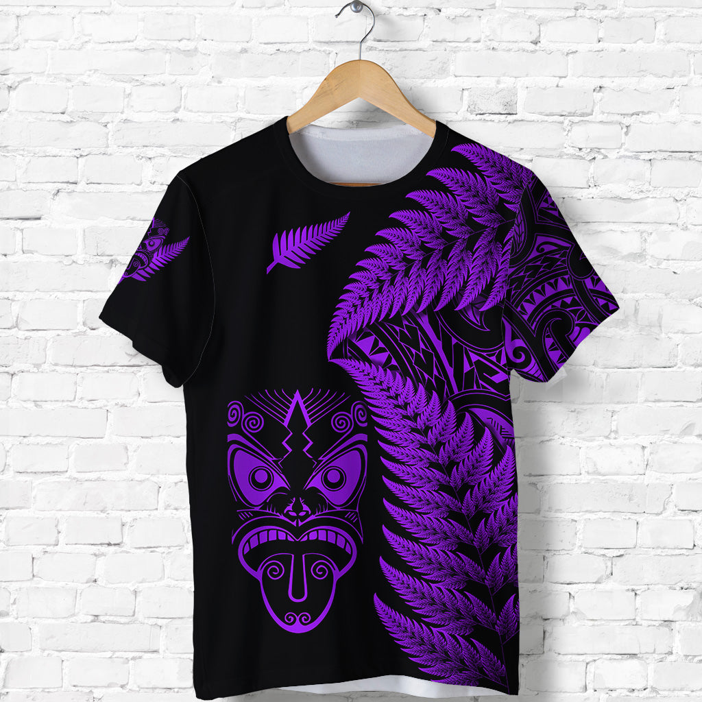 New Zealand Haka Rugby Maori T Shirt Silver Fern Vibes - Purple