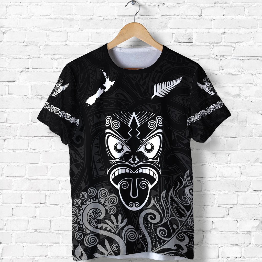 Maori Aotearoa Rugby Haka T Shirt New Zealand Silver Fern - Black