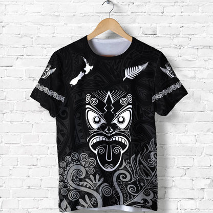 Maori Aotearoa Rugby Haka T Shirt New Zealand Silver Fern - Black