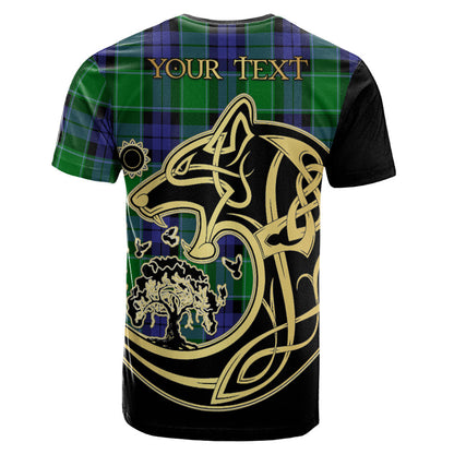 Printivon Haldane Crest Celtic Wolf Tartan T Shirt Custom Your Text