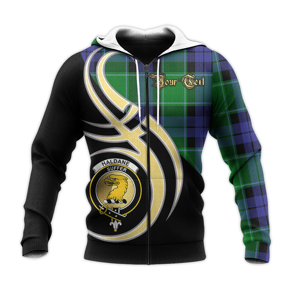 Printivon Haldane Clan Believe In Me Crest Tartan Knitted Hoodie Custom Your Text