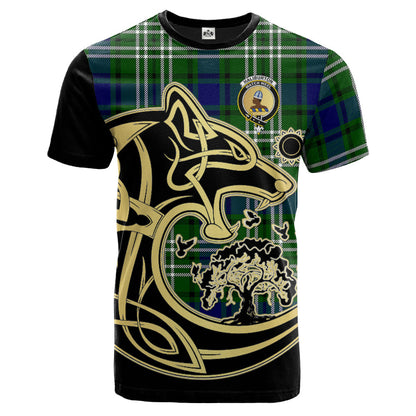 Printivon Haliburton Crest Celtic Wolf Tartan T Shirt Custom Your Text