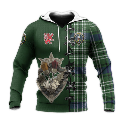 Printivon Haliburton Tartan Hoodie Lion Rampant And Celtic Thistle Style