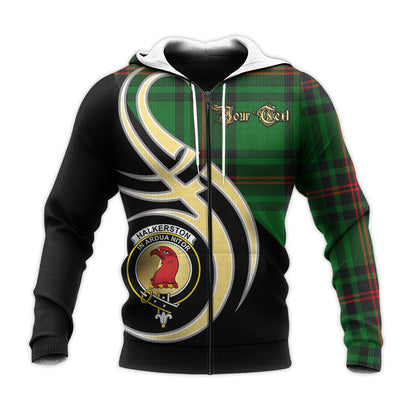 Printivon Halkerston Clan Believe In Me Crest Tartan Knitted Hoodie Custom Your Text