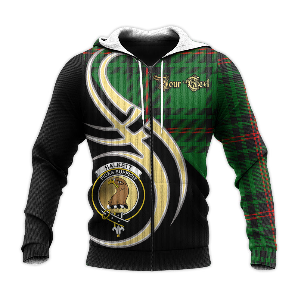 Printivon Halkett Clan Believe In Me Crest Tartan Knitted Hoodie Custom Your Text