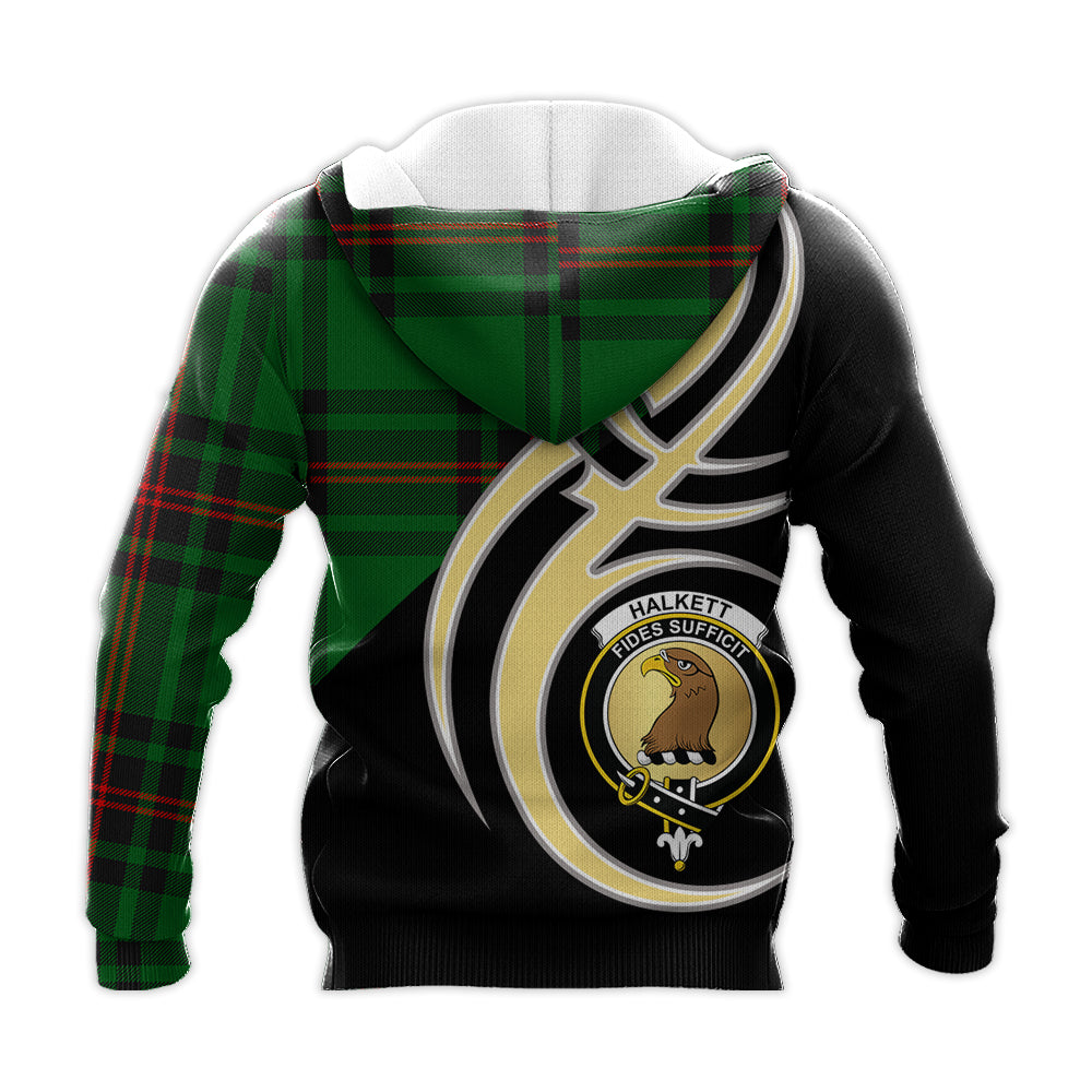 Printivon Halkett Clan Believe In Me Crest Tartan Knitted Hoodie Custom Your Text