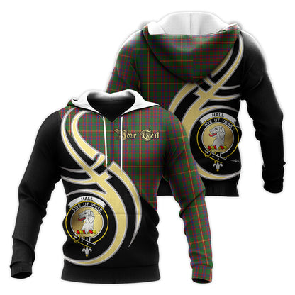 Printivon Hall Clan Believe In Me Crest Tartan Knitted Hoodie Custom Your Text