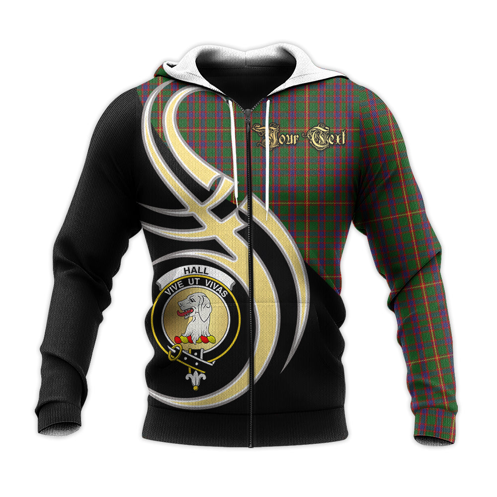 Printivon Hall Clan Believe In Me Crest Tartan Knitted Hoodie Custom Your Text