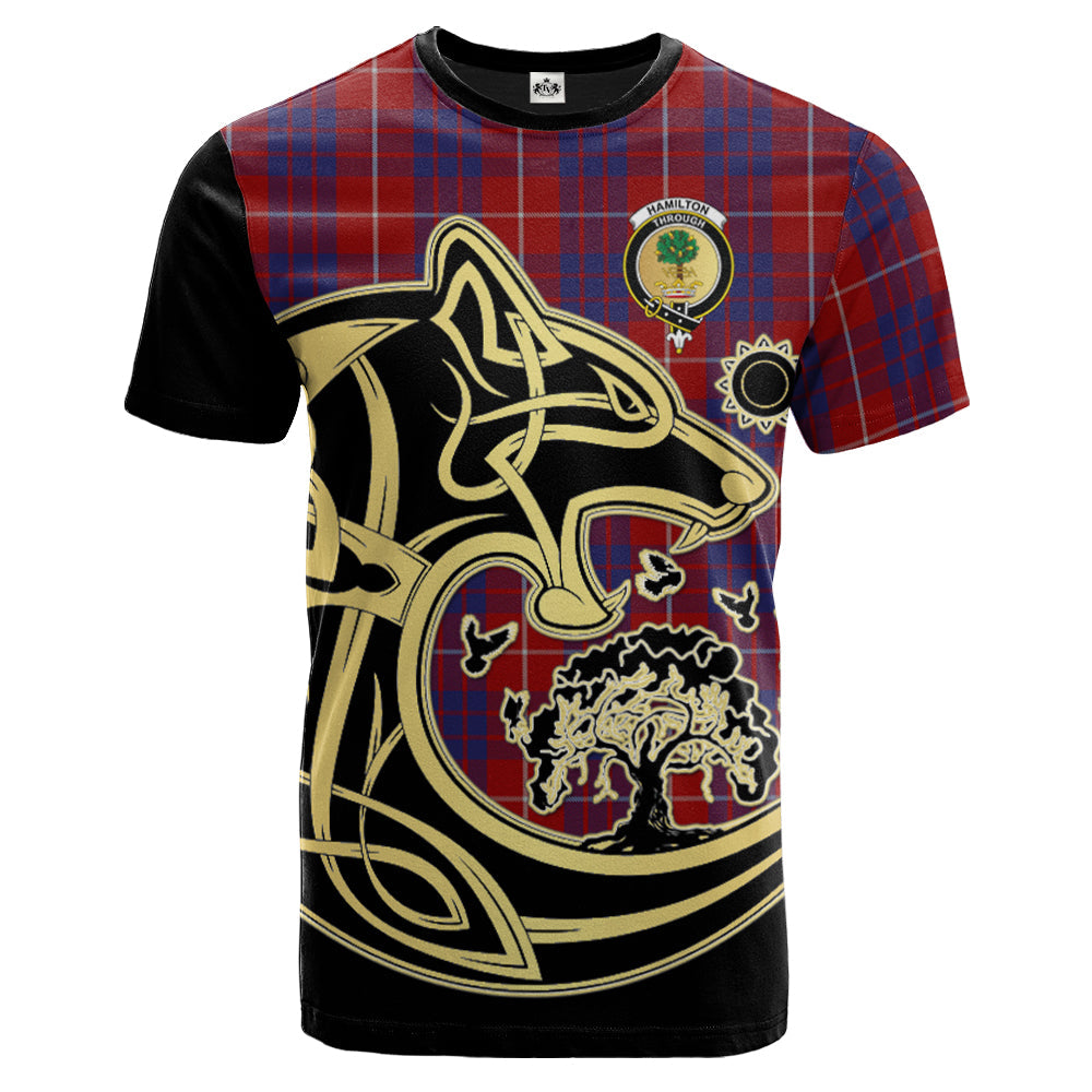 Printivon Hamilton Crest Celtic Wolf Tartan T Shirt Custom Your Text