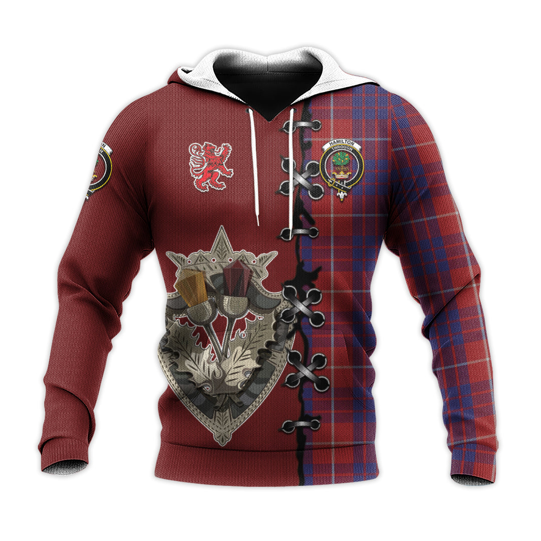 Printivon Hamilton Tartan Hoodie Lion Rampant And Celtic Thistle Style