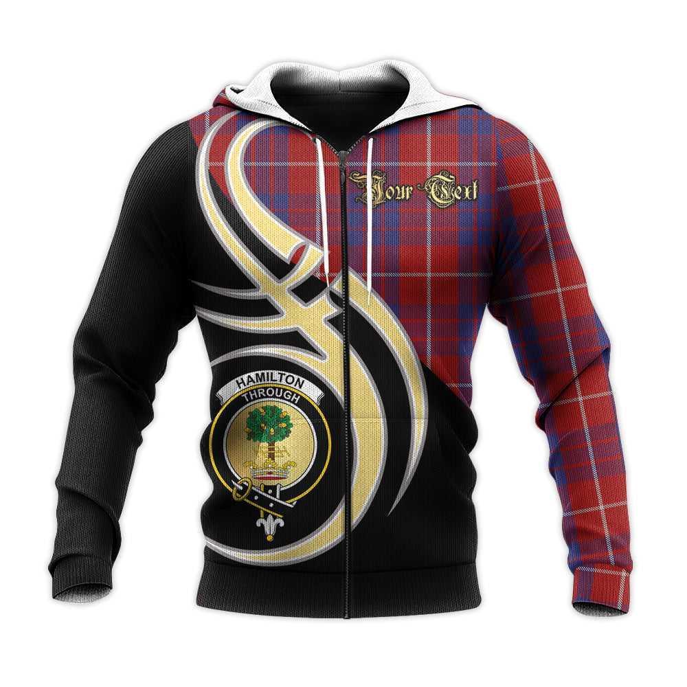 Printivon Hamilton Clan Believe In Me Crest Tartan Knitted Hoodie Custom Your Text