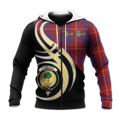 Printivon Hamilton Clan Believe In Me Crest Tartan Knitted Hoodie Custom Your Text