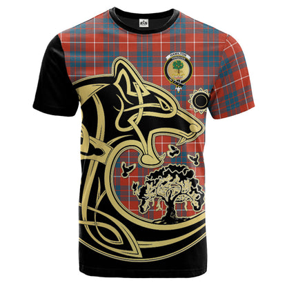 Printivon Hamilton Ancient Crest Celtic Wolf Tartan T Shirt Custom Your Text