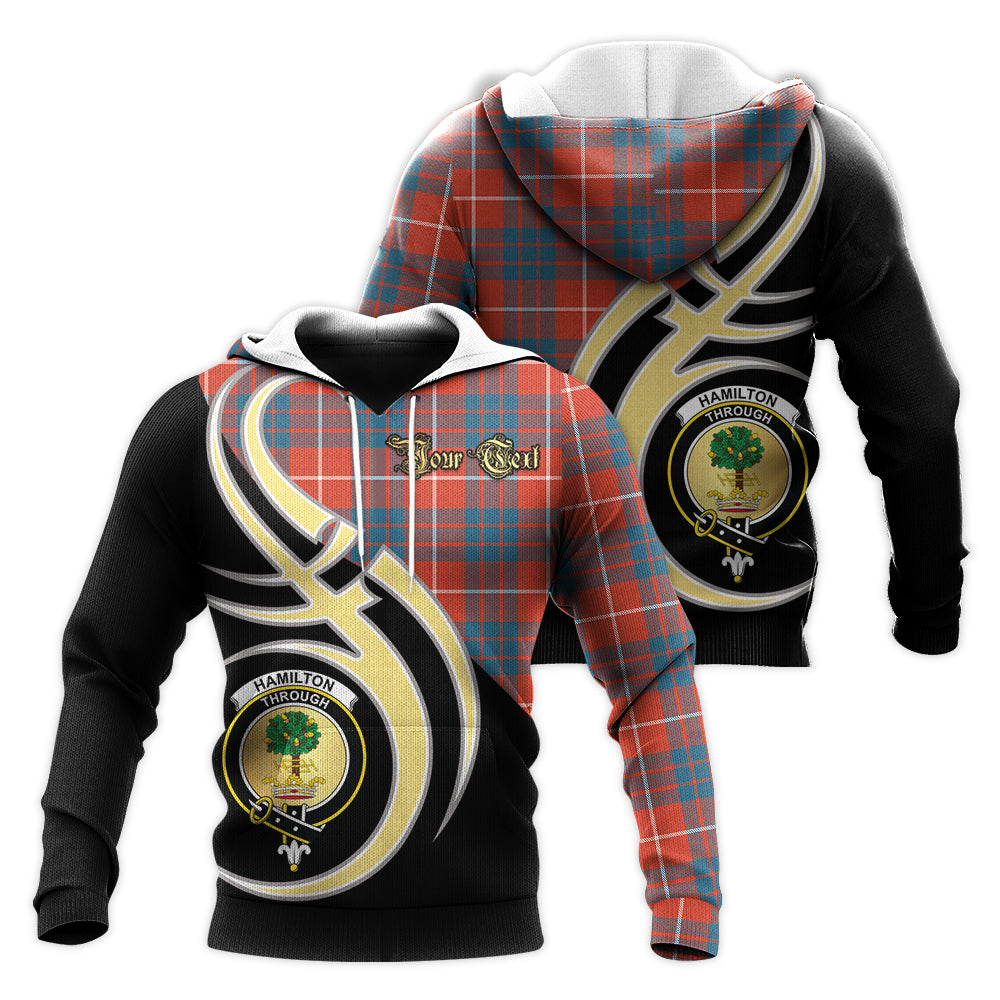 Printivon Hamilton Ancient Clan Believe In Me Crest Tartan Knitted Hoodie Custom Your Text