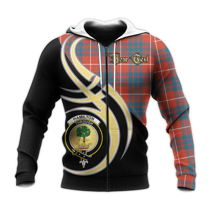 Printivon Hamilton Ancient Clan Believe In Me Crest Tartan Knitted Hoodie Custom Your Text