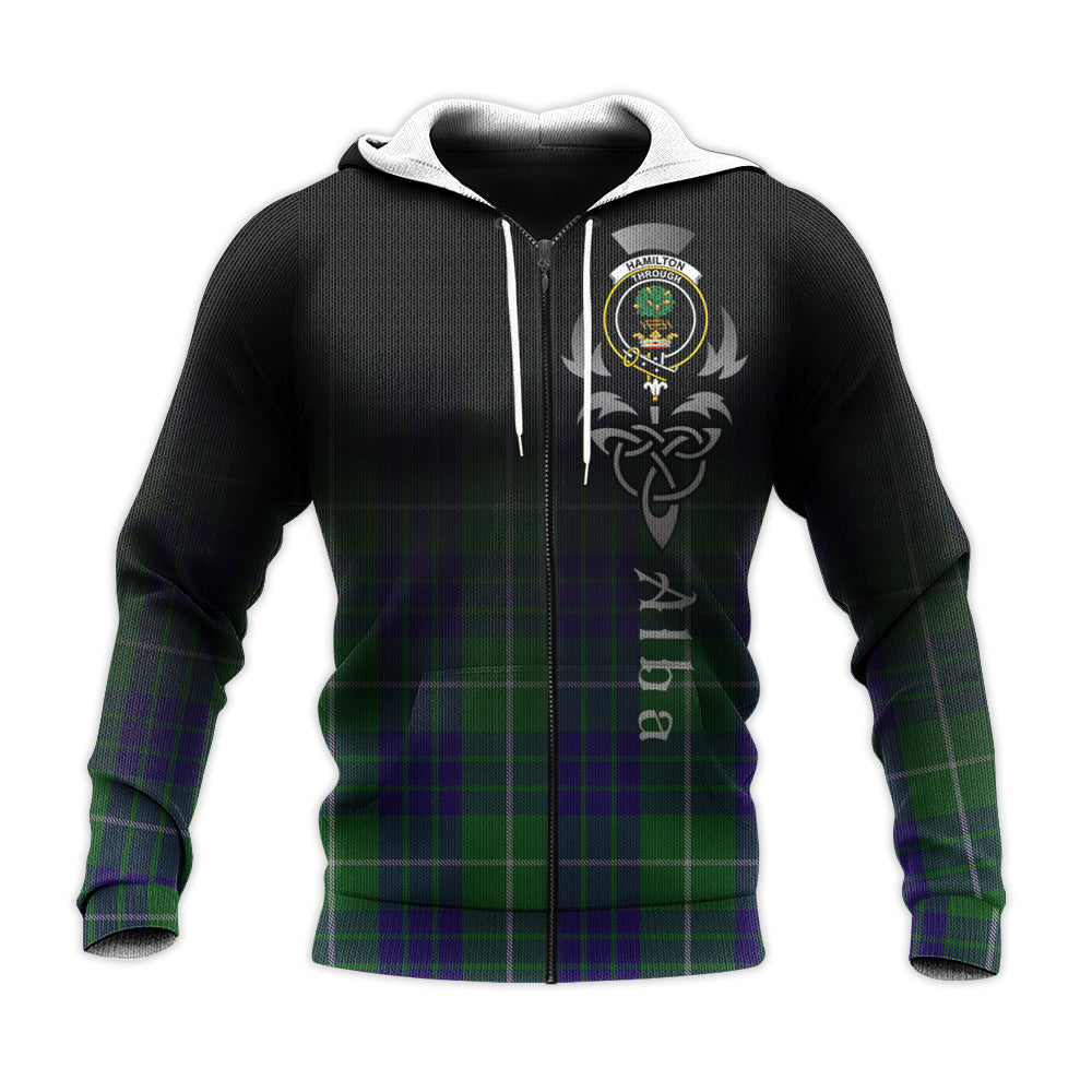 Printivon Hamilton Green Hunting Tartan Crest Alba Celtic Hoodie