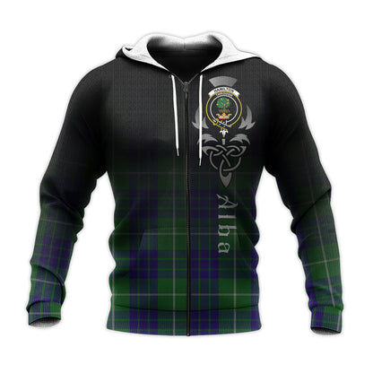 Printivon Hamilton Green Hunting Tartan Crest Alba Celtic Hoodie