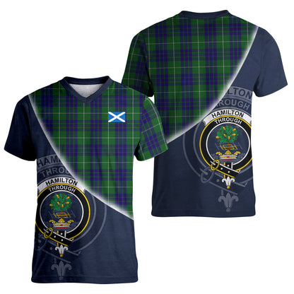 Printivon Hamilton Green Hunting Tartan Scottish Crest T Shirt