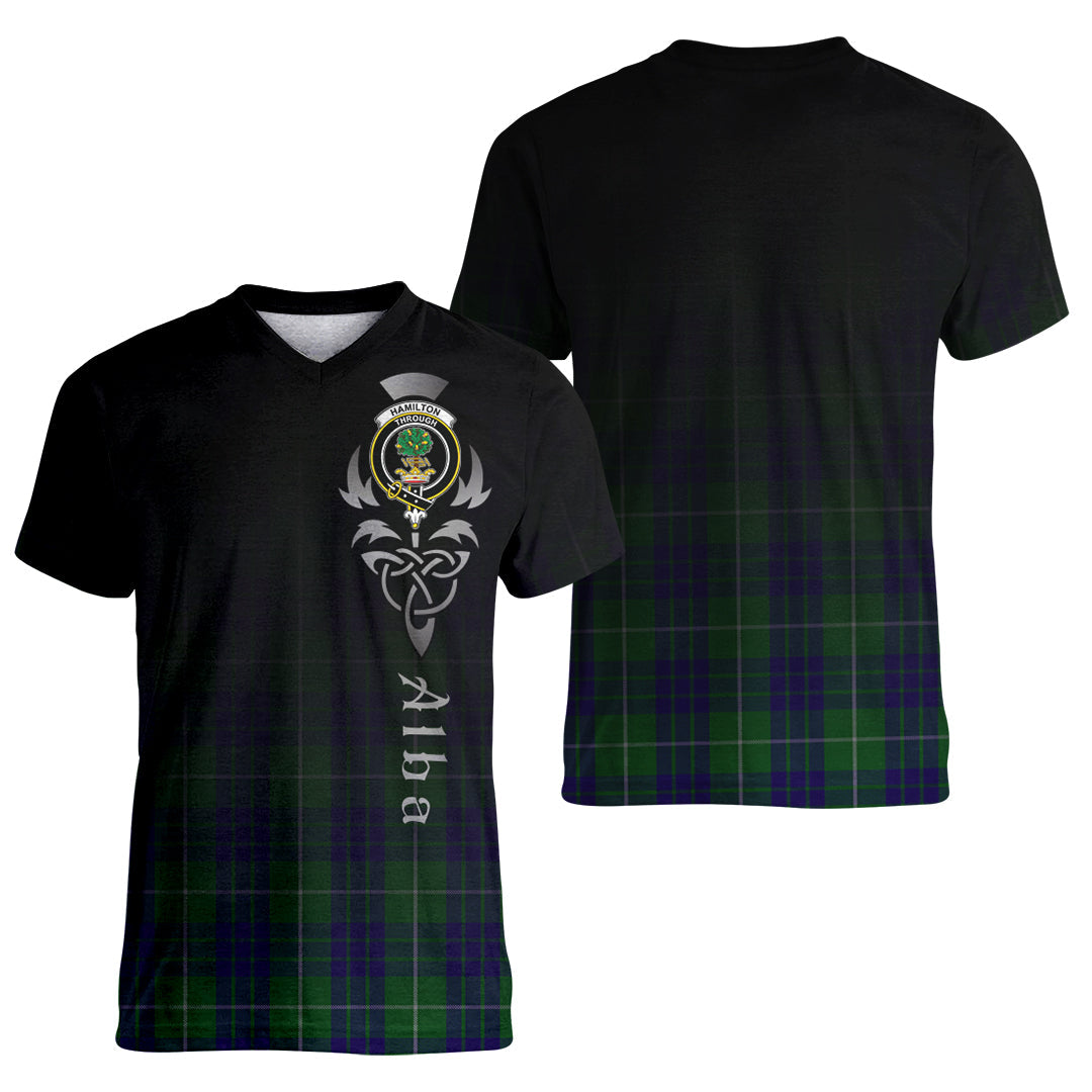 Printivon Hamilton Green Hunting Tartan Crest Alba Celtic T Shirt