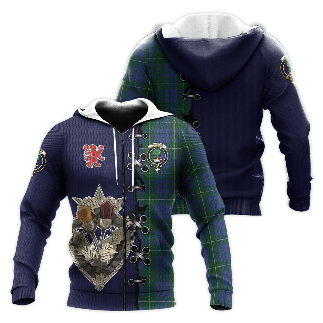 Printivon Hamilton Hunting Tartan Hoodie Lion Rampant And Celtic Thistle Style
