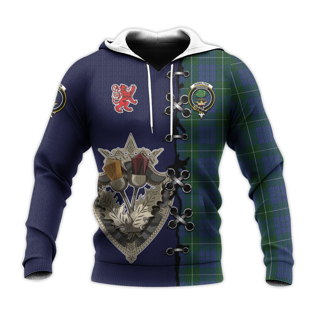 Printivon Hamilton Hunting Tartan Hoodie Lion Rampant And Celtic Thistle Style