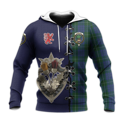Printivon Hamilton Hunting Tartan Hoodie Lion Rampant And Celtic Thistle Style
