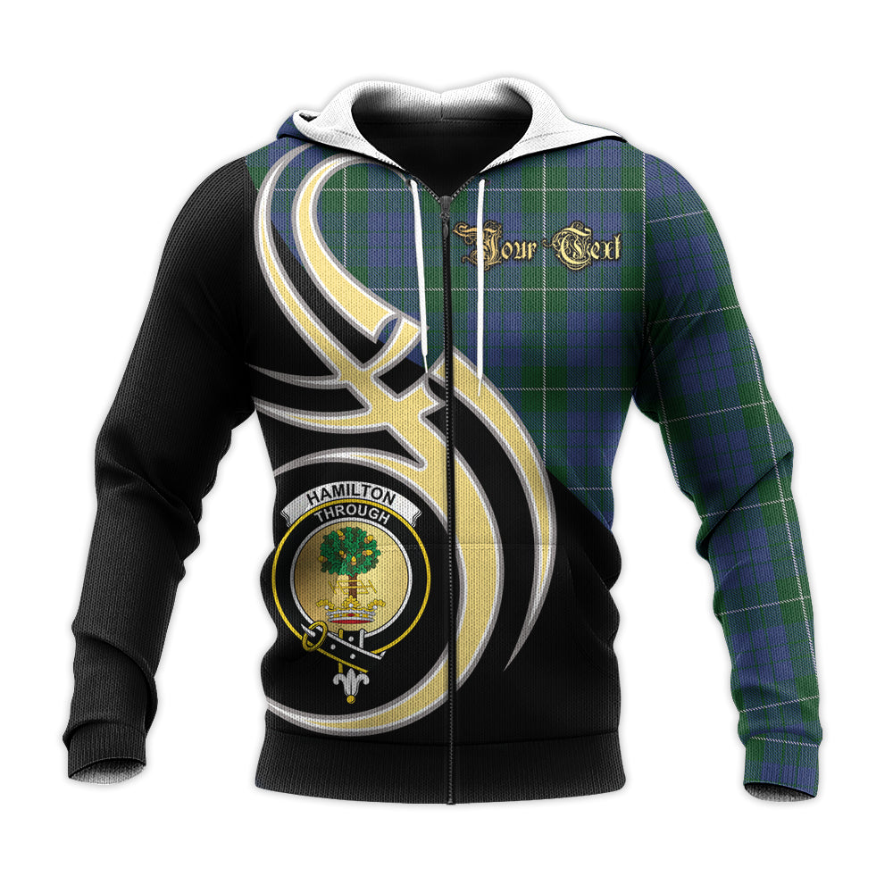Printivon Hamilton Hunting Clan Believe In Me Crest Tartan Knitted Hoodie Custom Your Text