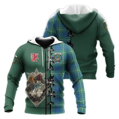Printivon Hamilton Hunting Ancient Tartan Hoodie Lion Rampant And Celtic Thistle Style